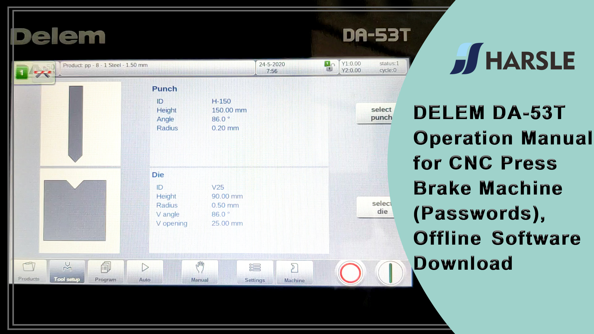 DELEM DA-53T Bedieningshandleiding voor CNC-kantpersmachine (wachtwoorden), offline softwaredownload